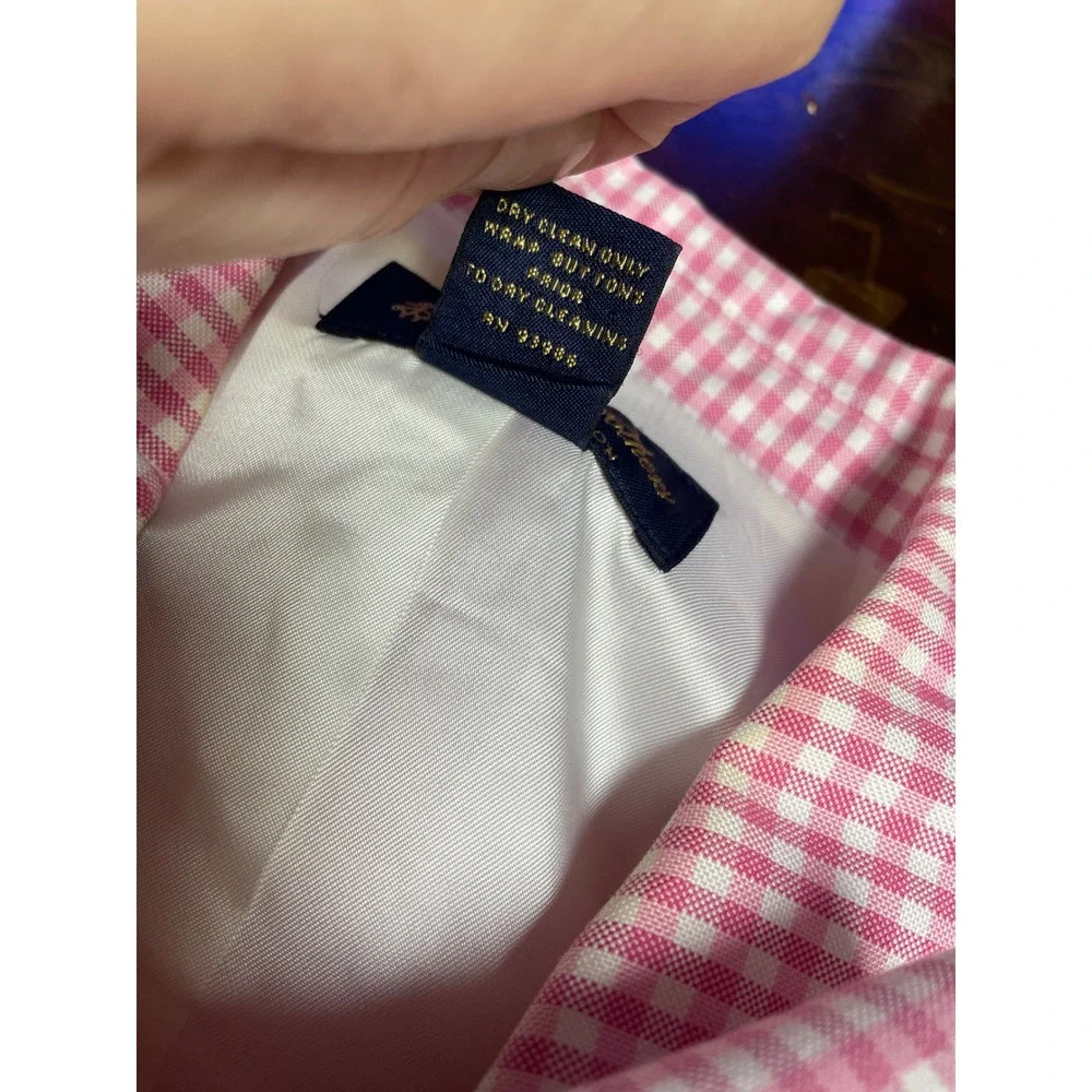 Brooks Brothers Womens Pink Gingham Cotton Double Breasted Blazer Jacket Work 14